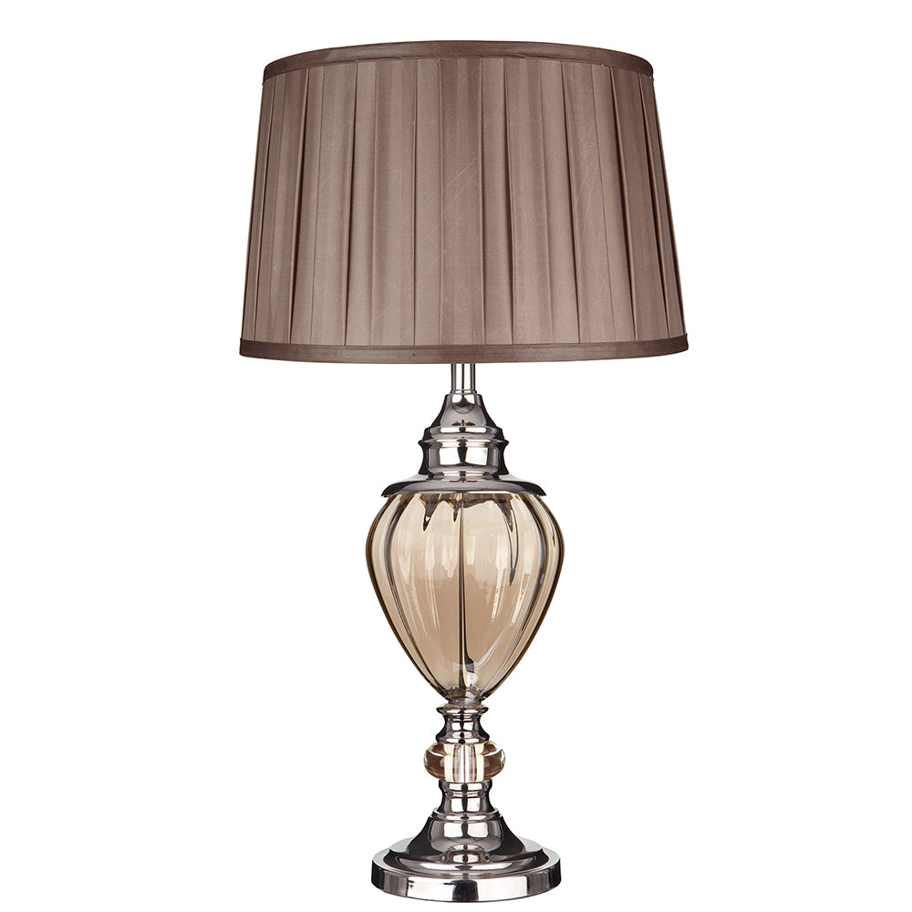 Searchlight Urn Table Lamp with Amber Glass & Brown Pleated Tapered Shade