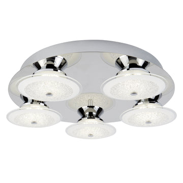 Kara LED 5 Light Chrome Crushed Ice Effect Glass Flush