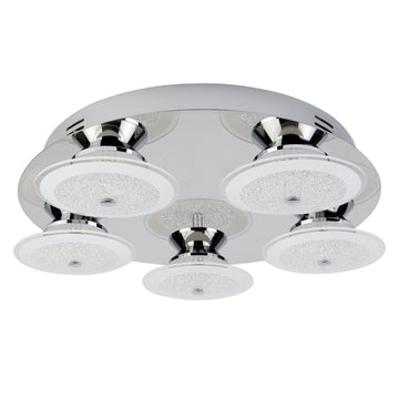 Kara LED 5 Light Chrome Crushed Ice Effect Glass Flush