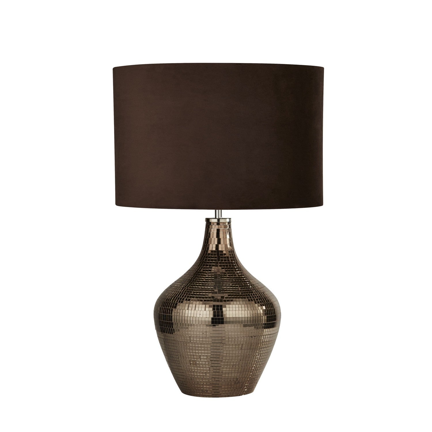 Smoked Mosaic Table Lamp With Brown Suede Shade