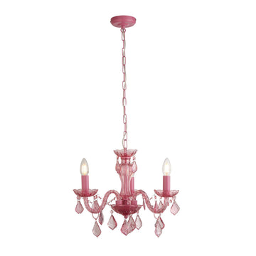 3 Lights Pink Chandelier Metal Frame Acrylic Beads