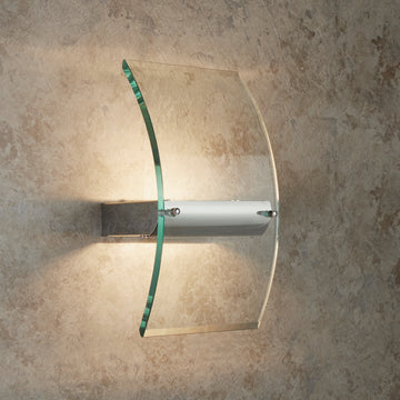 LED Bevelled Curved Glass Chrome Wall Bracket Bright