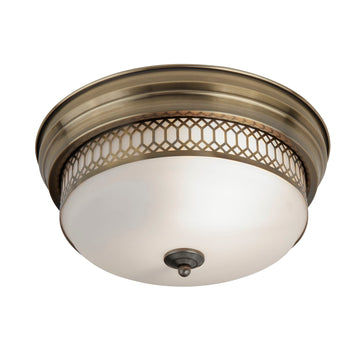 Edinburgh 2 Light Antique Brass With Opal Glass Flush