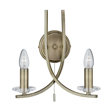 Ascona 2 Lights Antique Brass & Clear Glass Wall Chandelier