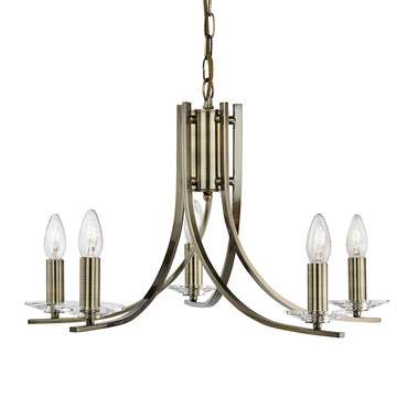 Ascona 5 Light Antique Brass & Clear Glass Sconces Chandelier