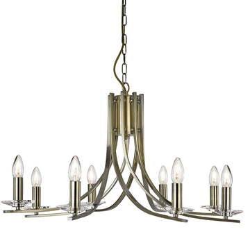 Ascona 8 Light Antique Brass & Clear Glass Sconces Chandelier