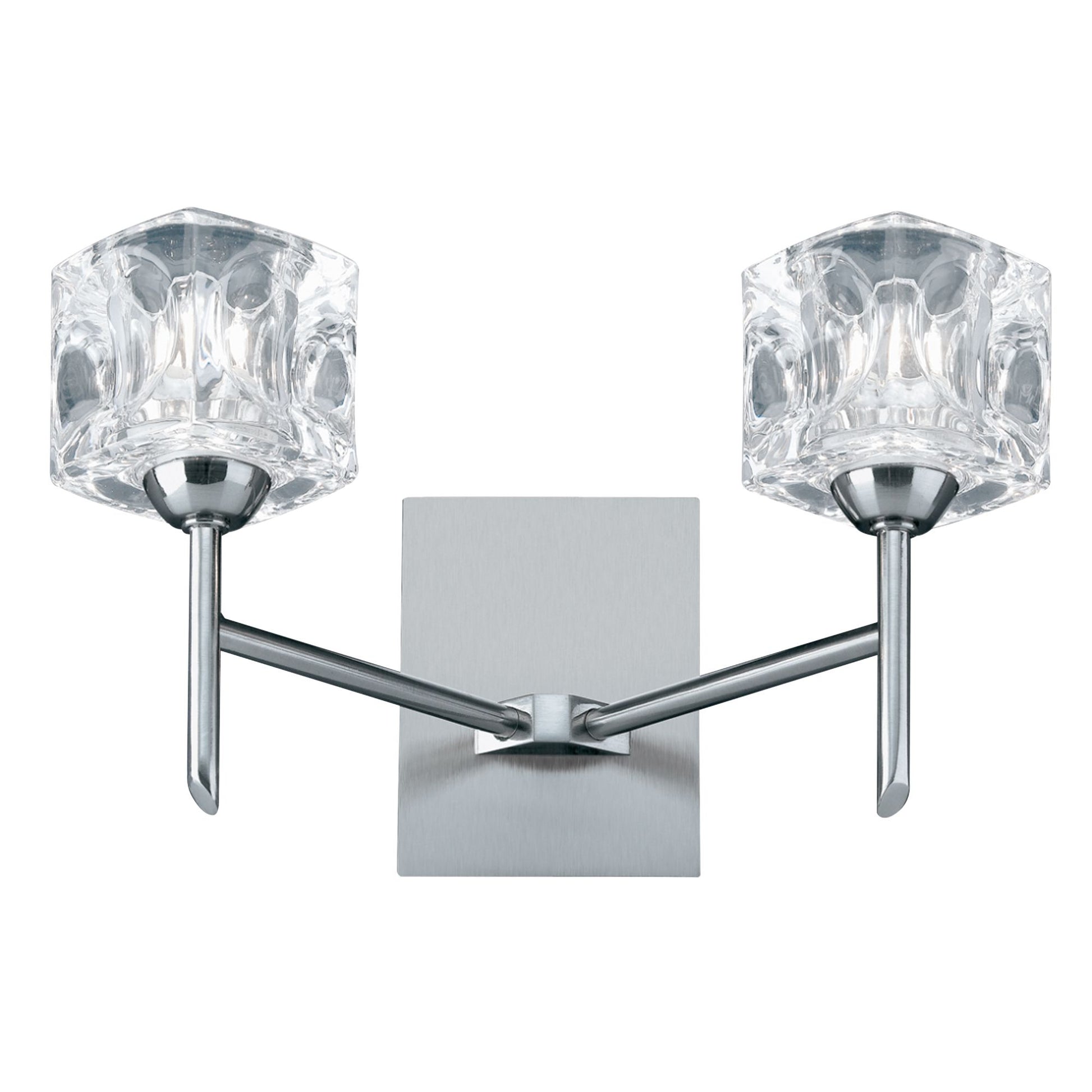 Ice Cube 2 Lights LED Satin Silver & Glass Wall Light