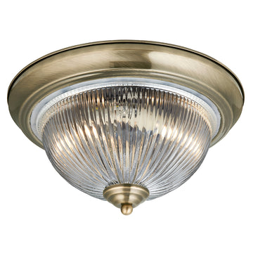 American Diner Antique Brass & Clear Glass Flush Light