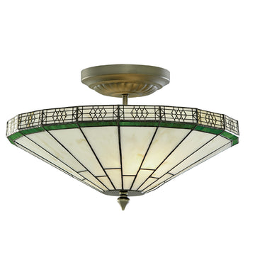 New York 2 Lights Brass & Stained Glass Semi Flush