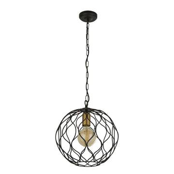 Finesse Black/Gold Round Pendant With Wave Detail