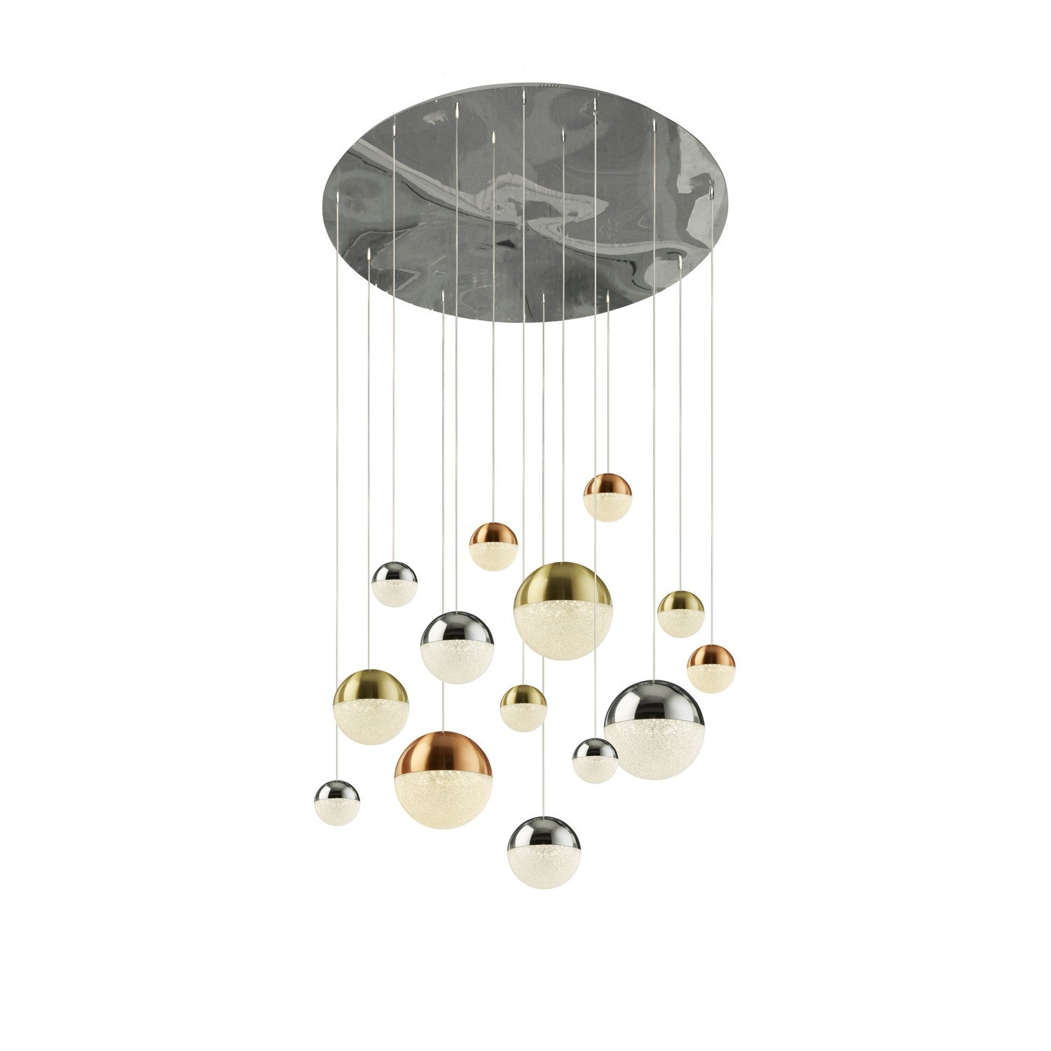 Planets 14 Light Pendant Chrome Satin Brass & Copper Caps