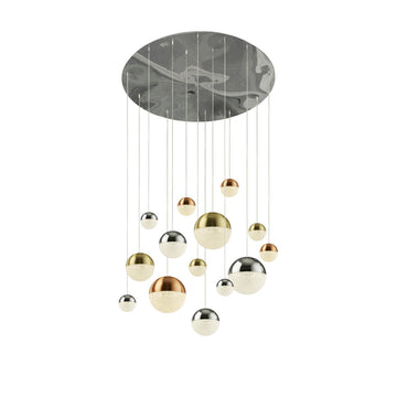 Planets 14 Light Pendant Chrome Satin Brass & Copper Caps