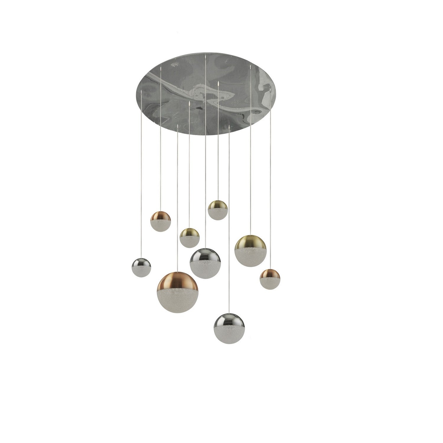 Planets 9 Lights Pendant Chrome Finish Satin Brass Caps