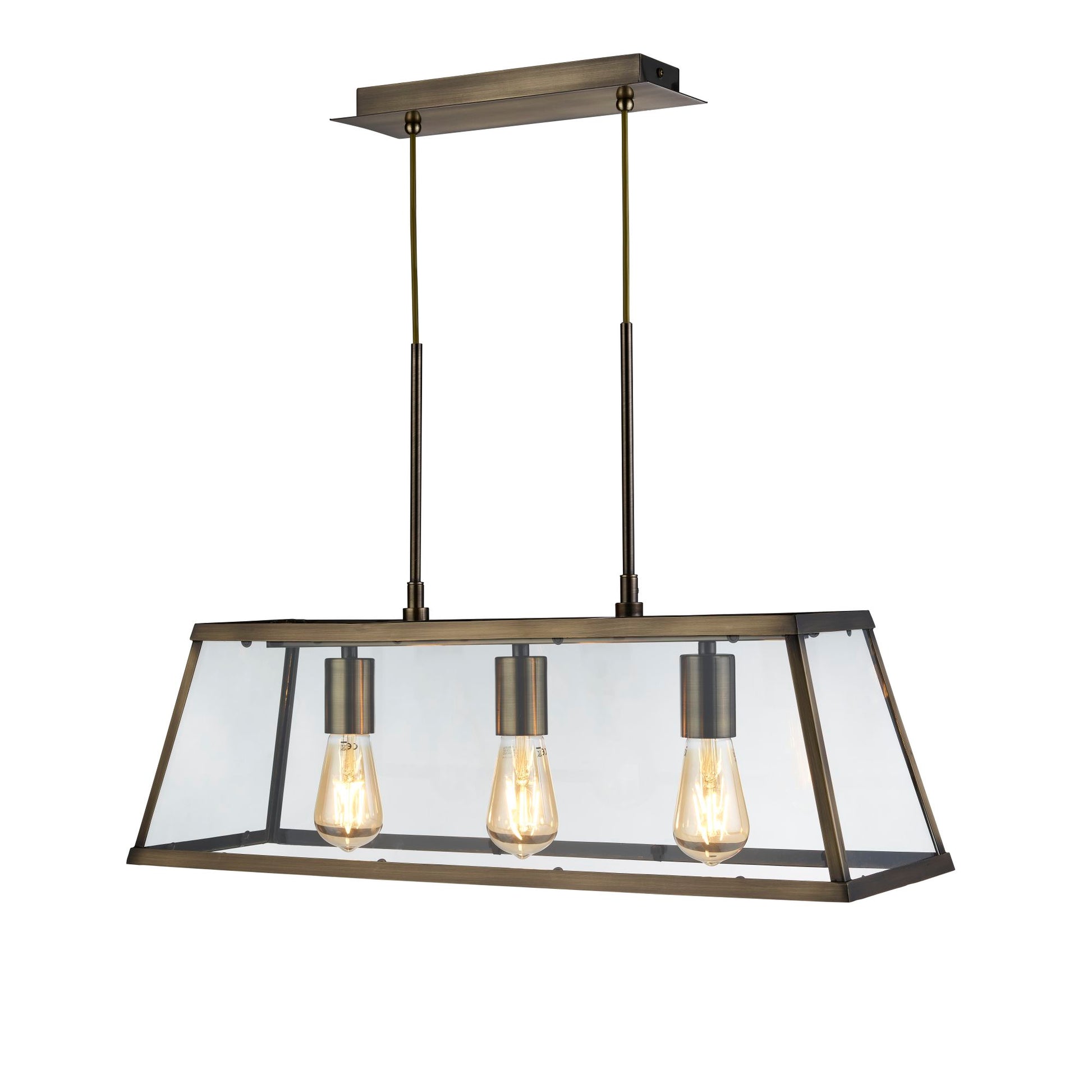 Voyager 3 Light Antique Brass & Glass Bar Pendant