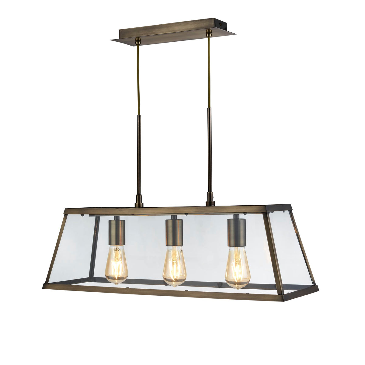 Voyager 3 Light Antique Brass & Glass Bar Pendant