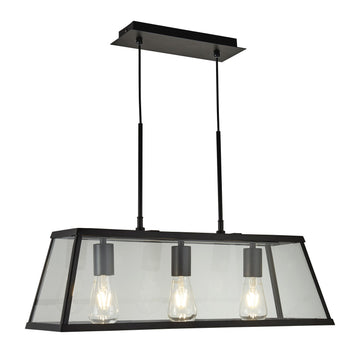 Voyager 3 Light Black & Glass Bar Pendant