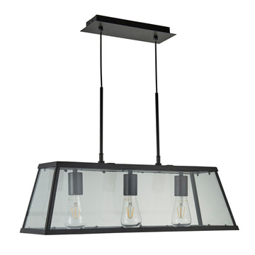 Voyager 3 Light Black & Glass Bar Pendant