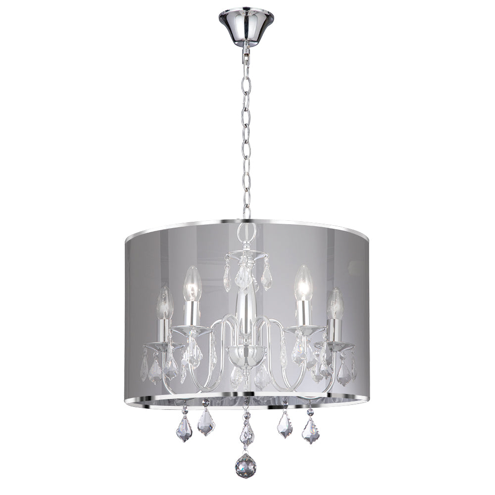 Venetian 5 Lights Chrome Voile Shade & Crystal Pendant