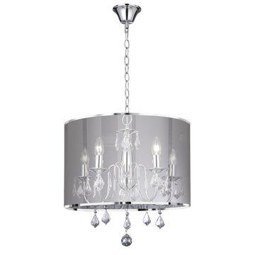 Venetian 5 Lights Chrome Voile Shade & Crystal Pendant