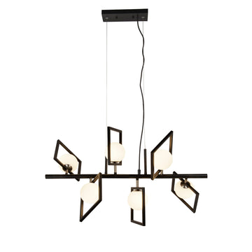 Rosewell 6 Light Matt Black & Opal Pendant