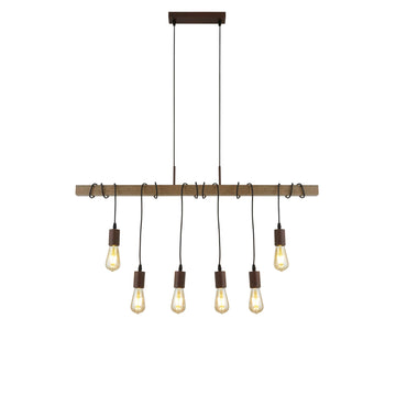 Barn 6 Light  Wood Brown/Black Pendant