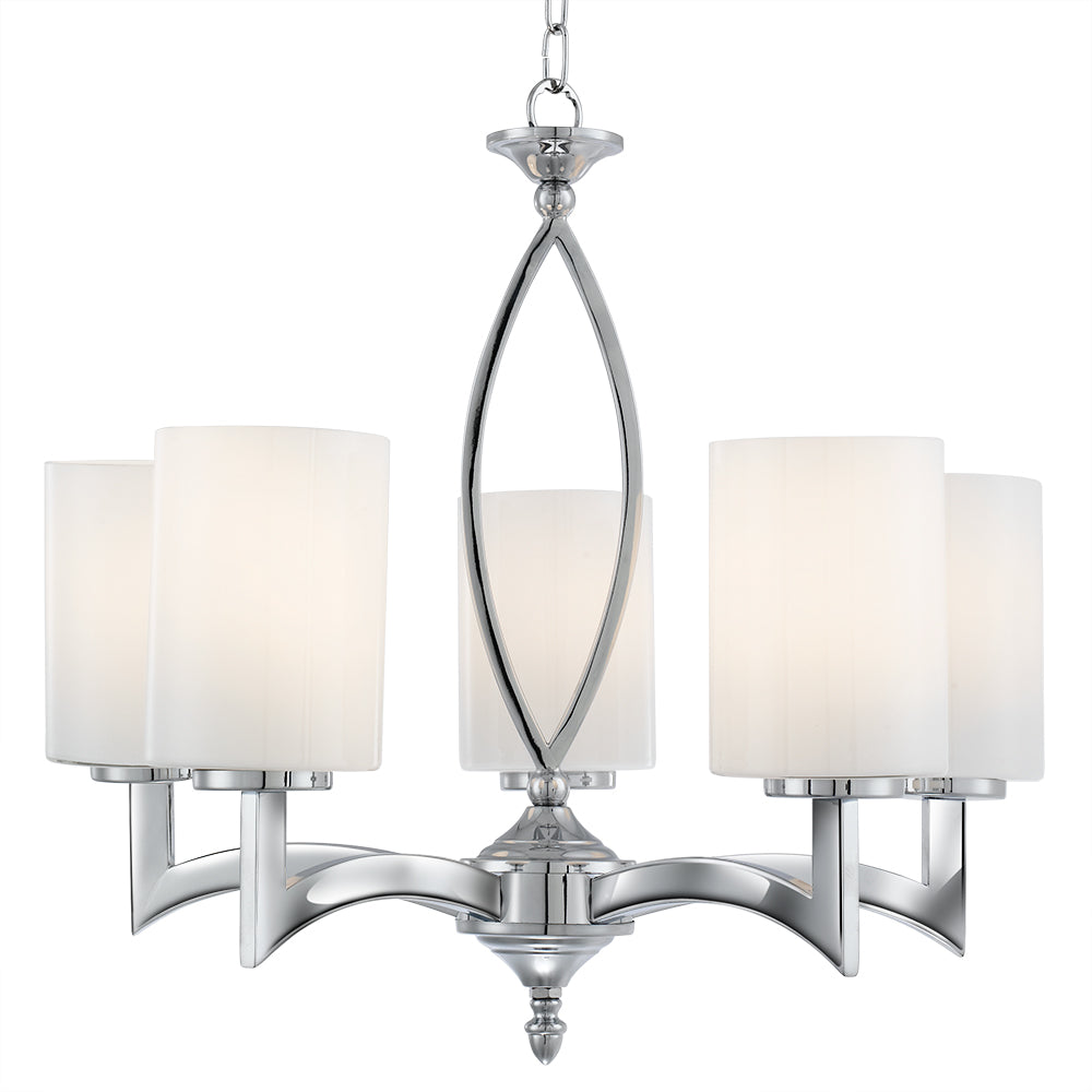 Gina 5 Lights Chrome & White Glass Shades Pendant