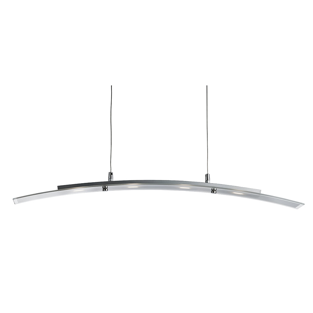 4 Light LED Satin Silver & Frosted Glass Curved Pendant