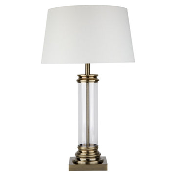 Pedestal Antique Brass & Glass Table Lamp