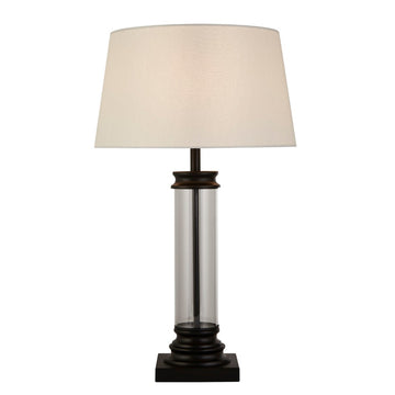 Pedestal Black Metal & Glass Table Lamp