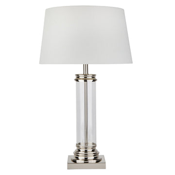 Pedestal Satin Silver & Glass Table Lamp