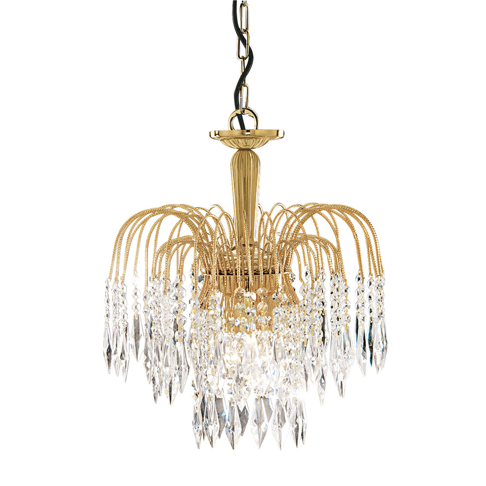 Waterfall 3 Light Gold & Crystal Pendant