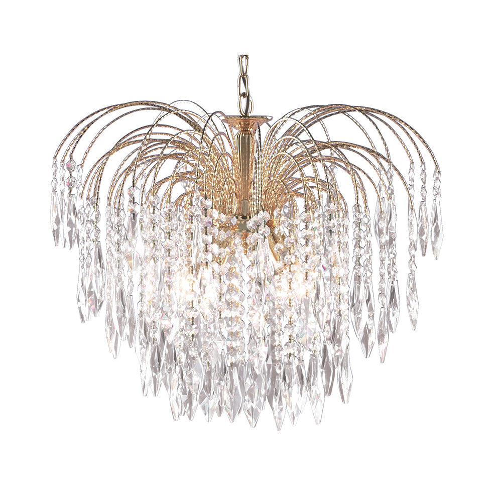 Waterfall 5 Light Gold & Crystal Pendant