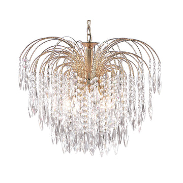 Waterfall 5 Light Gold & Crystal Pendant