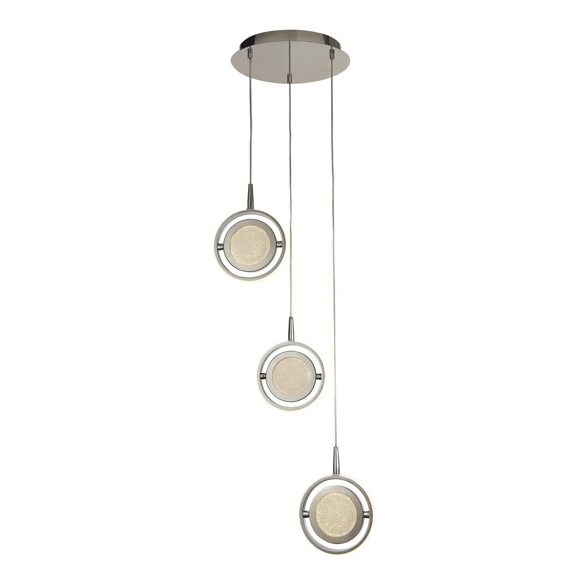 Gyroscope LED 3 Light Chrome & Crystal Pendant