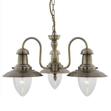 Fisherman 3 Light Antique Brass & Glass Pendant
