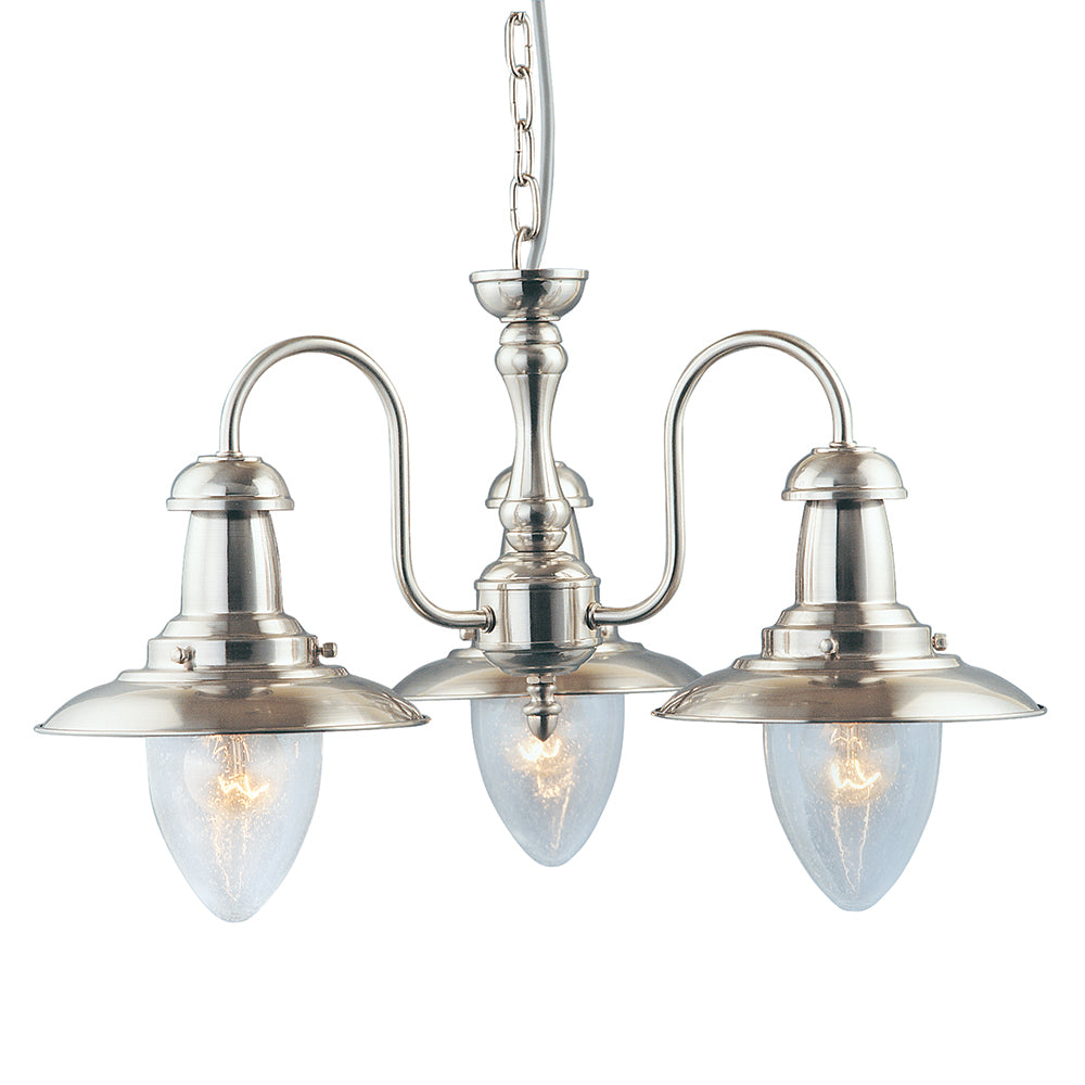 Fisherman 3 Light Satin Silver & Glass Pendant