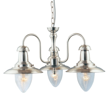 Fisherman 3 Light Satin Silver & Glass Pendant
