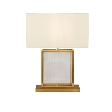 Clarendon Tempered Glass Brass & Velvet Shade Table Lamp