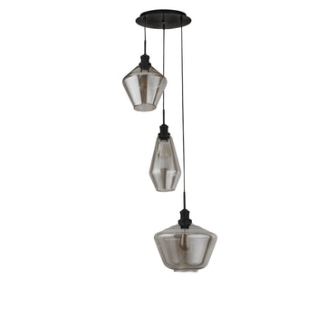 Mia 3 Lights Black & Smoked Glass Pendant