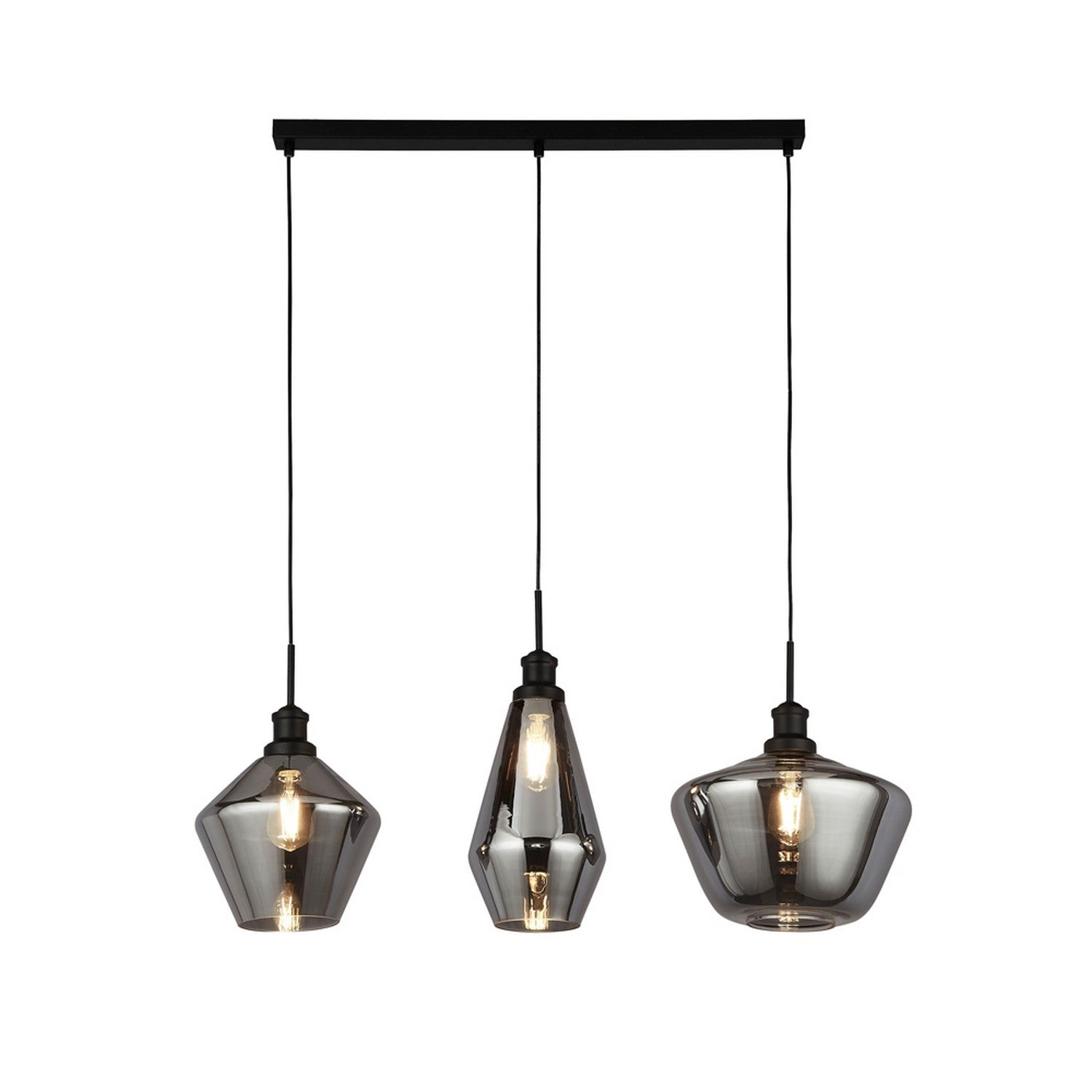 Mia 3 Lights Black & Smoked Glass Bar Pendant