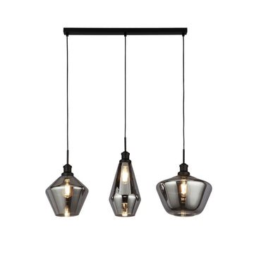 Mia 3 Lights Black & Smoked Glass Bar Pendant