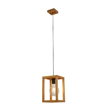 Square Wood & Black Metal Pendant Ceiling Light