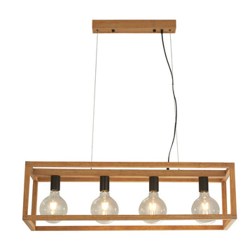 Square 4 Light Wood & Black Meta Pendant Ceiling Light