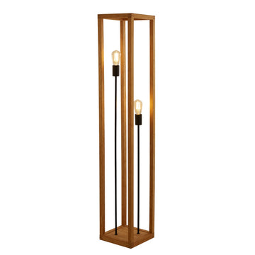 Square 2 Light Wood & Black Metal Floor Lamp