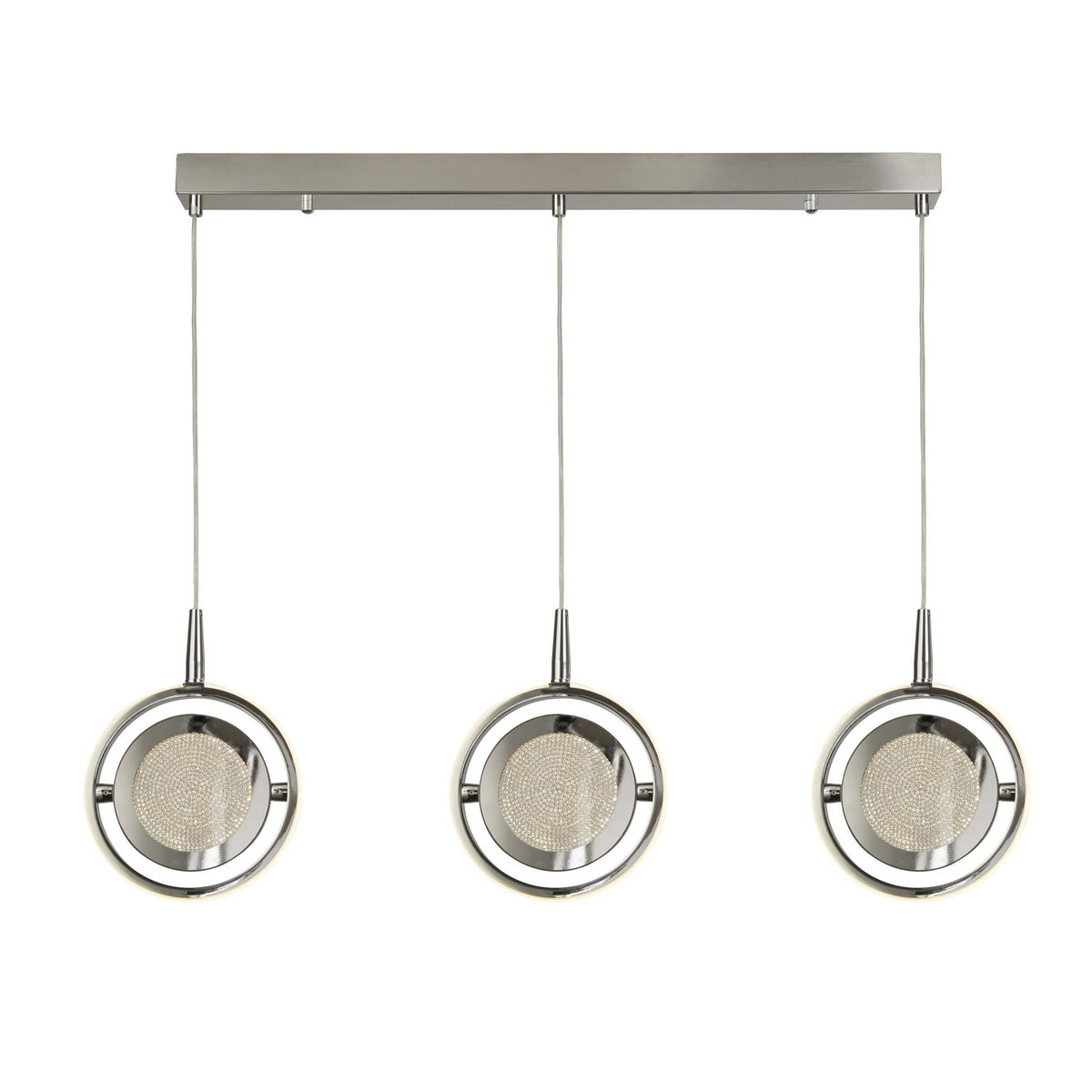 Gyroscope 3 Lights LED Ring Chrome &  Crystal Sand Bar Pendant