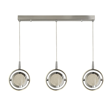 Gyroscope 3 Lights LED Ring Chrome &  Crystal Sand Bar Pendant