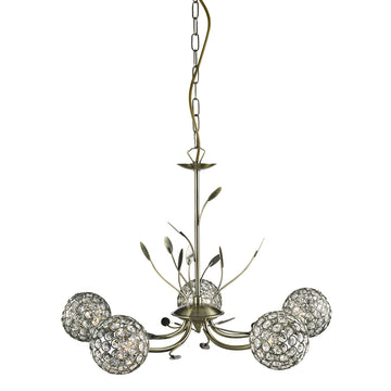 Bellis II 5 Lights Antique Brass & Clear Glass Chandelier