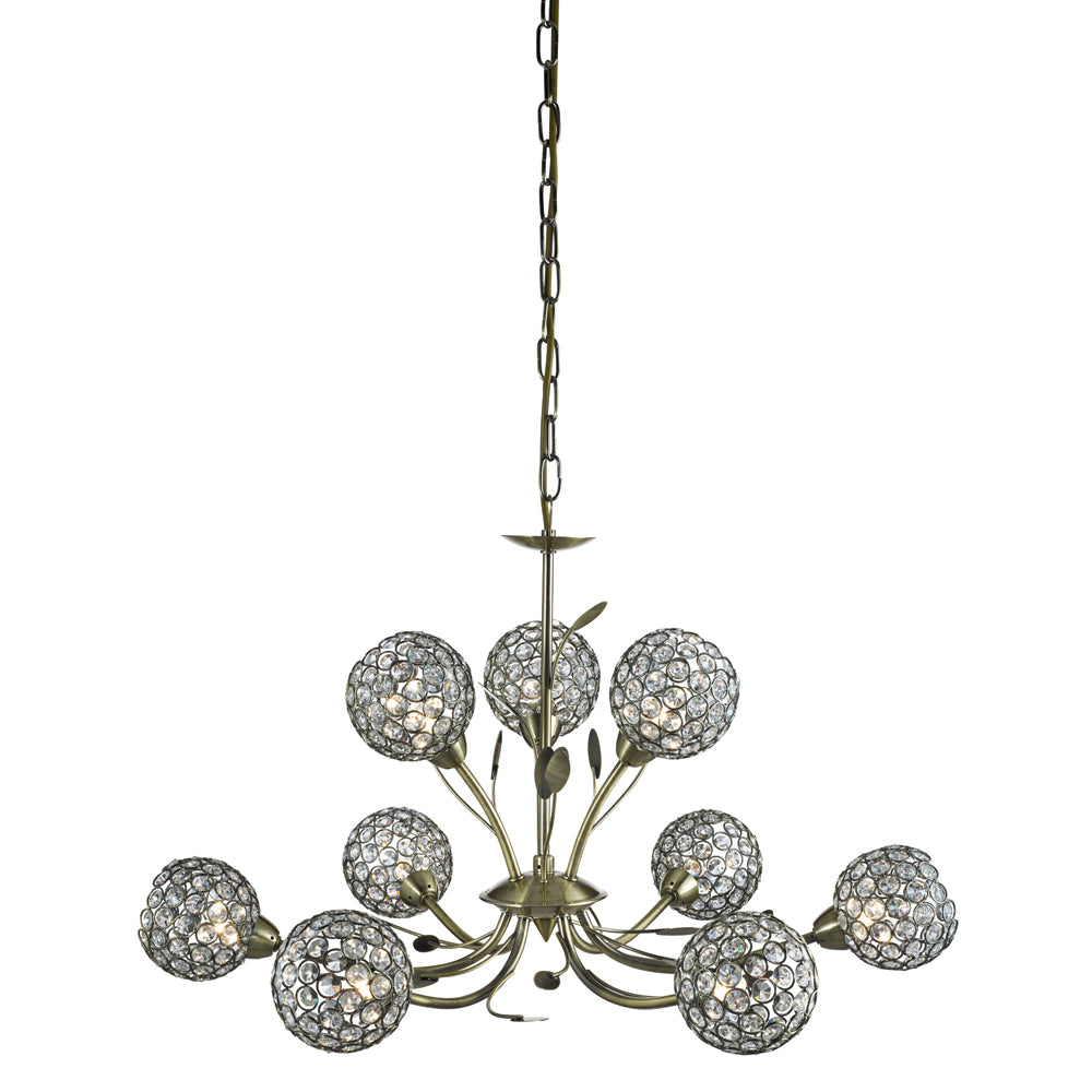Bellis II 9 Lights Antique Brass & Clear Glass Chandelier