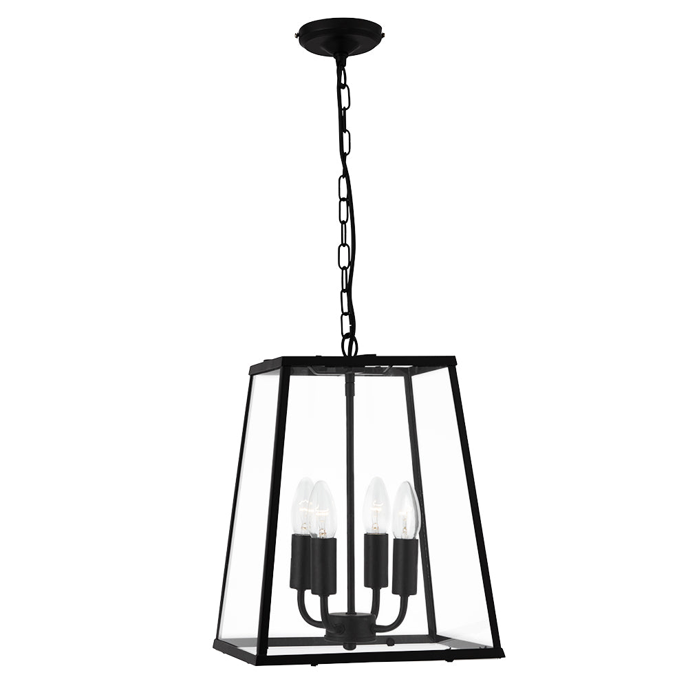 Lantern Noir 4 Light Matt Black & Glass Pendant