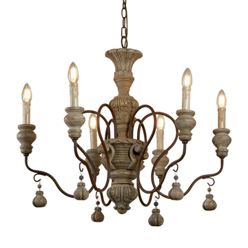Ida 6 Lights LED Rustic Brown Weathered Wood Pendant Indoor Lighting